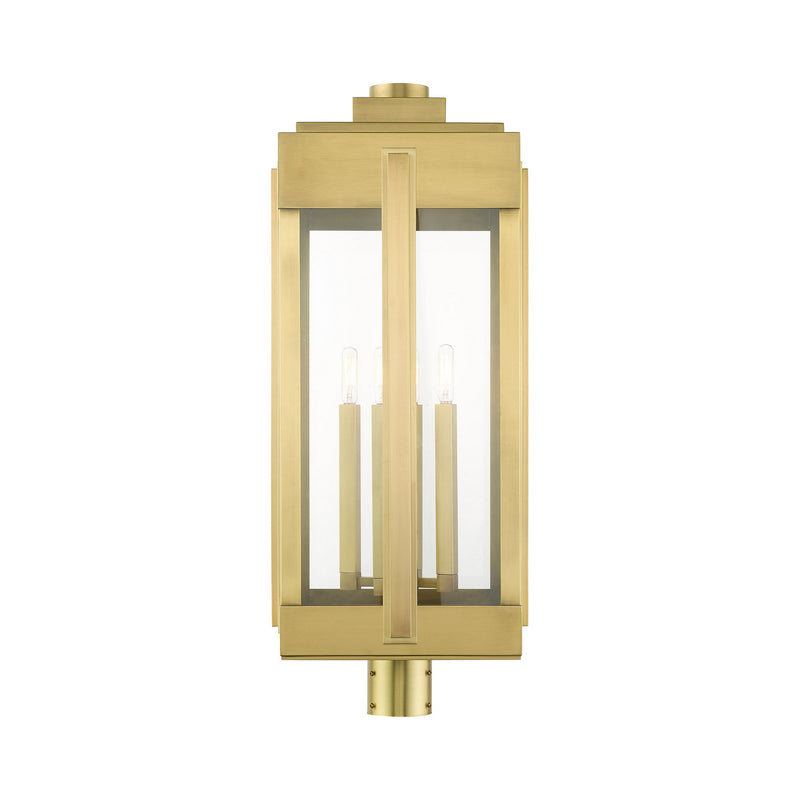 Livex Lighting 27719-08 Four Light Outdoor Post Top Lantern, Natural Brass