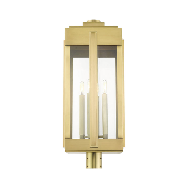 Livex Lighting 27719-08 Four Light Outdoor Post Top Lantern, Natural Brass