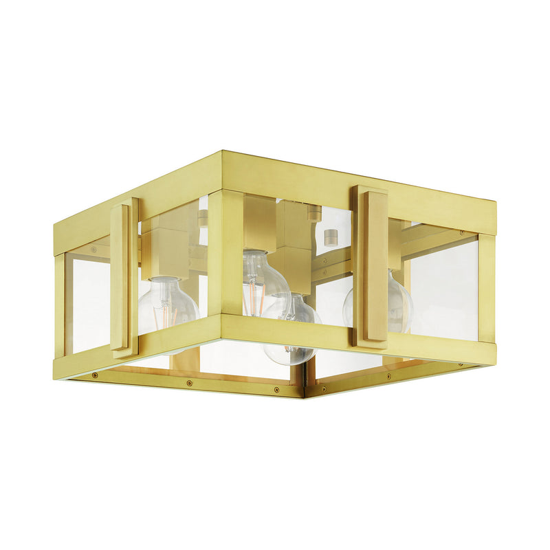 Livex Lighting 27723-08 Four Light Outdoor Flush Mount, Natural Brass