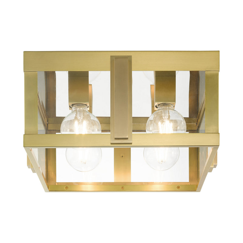 Livex Lighting 27723-08 Four Light Outdoor Flush Mount, Natural Brass