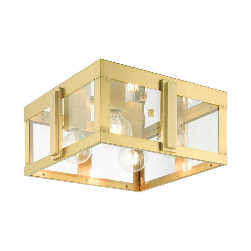 Livex Lighting 27723-08 Four Light Outdoor Flush Mount, Natural Brass