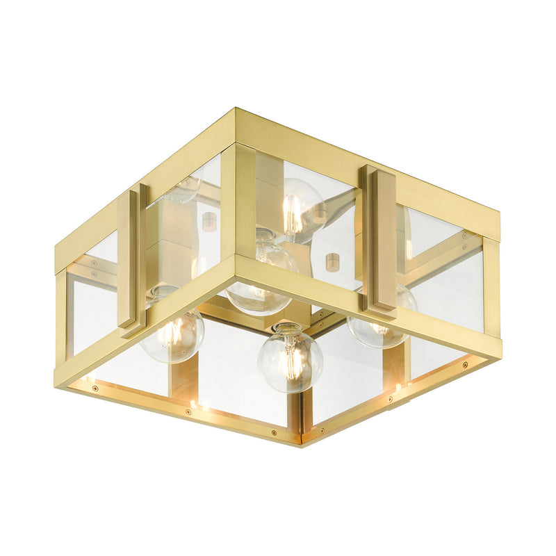 Livex Lighting 27723-08 Four Light Outdoor Flush Mount, Natural Brass