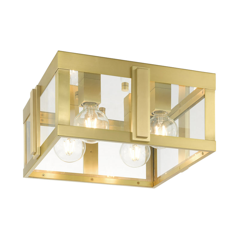 Livex Lighting 27723-08 Four Light Outdoor Flush Mount, Natural Brass