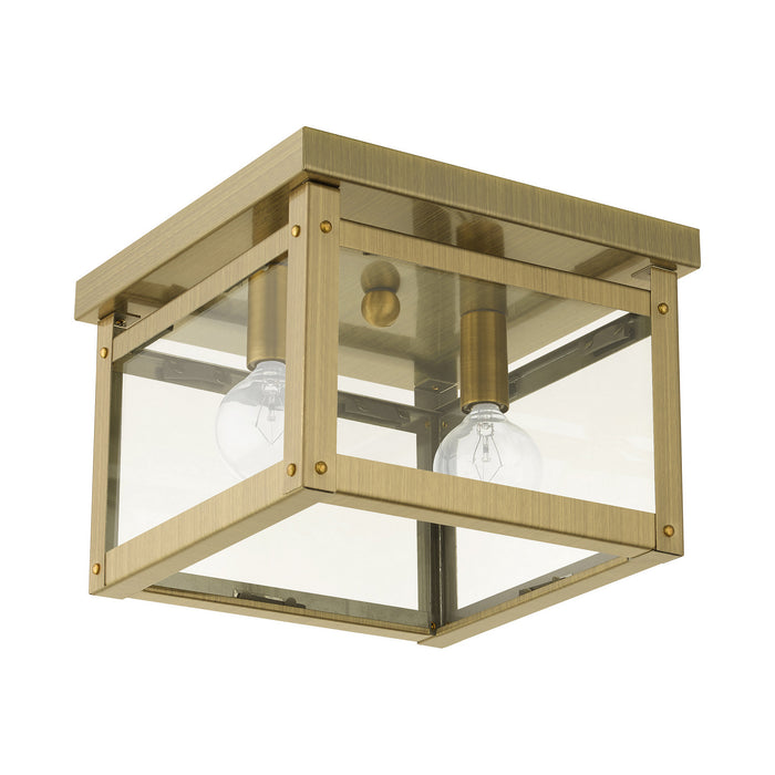 Livex Lighting 4031-01 Two Light Flush Mount, Antique Brass
