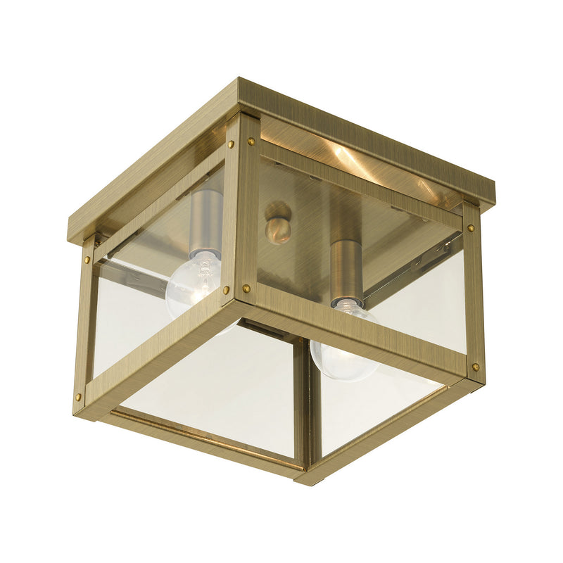 Livex Lighting 4031-01 Two Light Flush Mount, Antique Brass