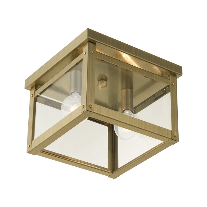 Livex Lighting 4031-01 Two Light Flush Mount, Antique Brass