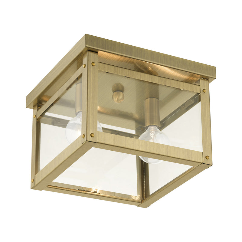 Livex Lighting 4031-01 Two Light Flush Mount, Antique Brass