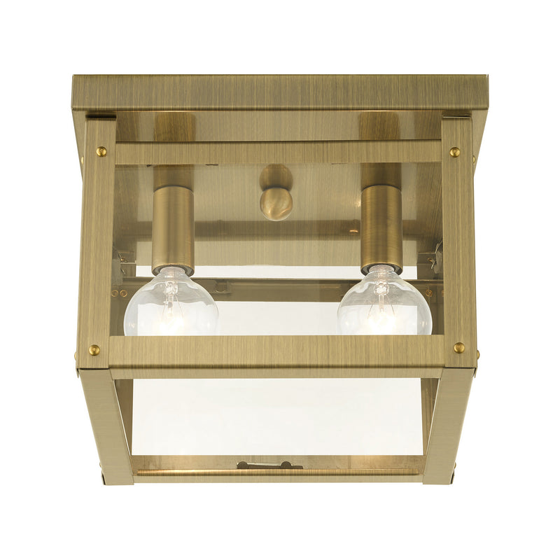 Livex Lighting 4031-01 Two Light Flush Mount, Antique Brass