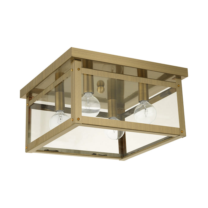 Livex Lighting 4032-01 Four Light Flush Mount, Antique Brass