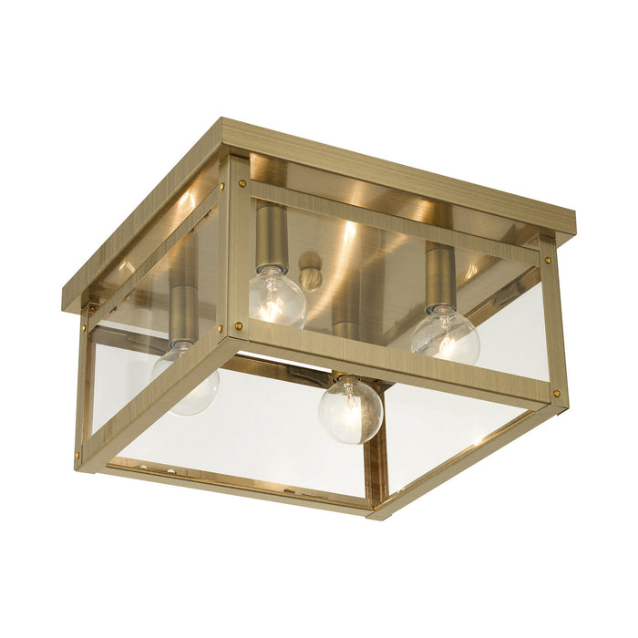 Livex Lighting 4032-01 Four Light Flush Mount, Antique Brass