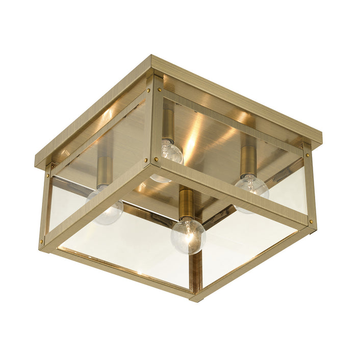 Livex Lighting 4032-01 Four Light Flush Mount, Antique Brass