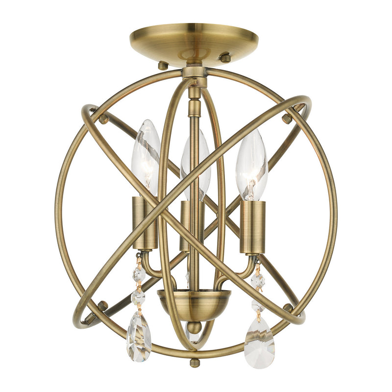 Livex Lighting 40903-01 Three Light Convertible Chandelier / Semi Flush, Antique Brass