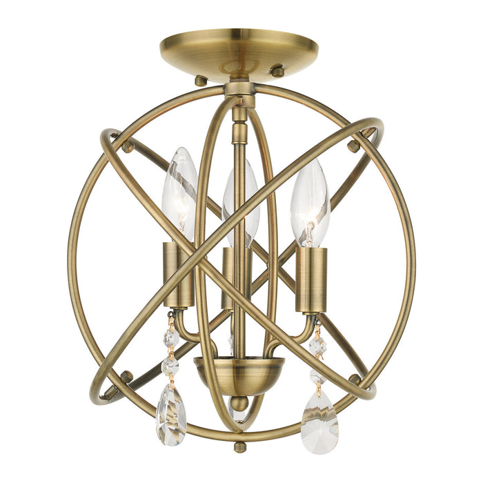 Livex Lighting 40903-01 Three Light Convertible Chandelier / Semi Flush, Antique Brass