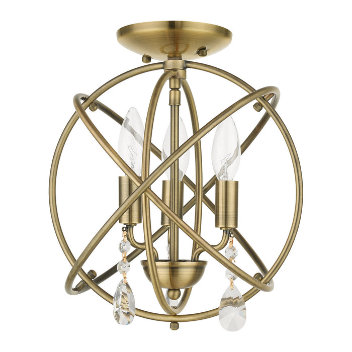 Livex Lighting 40903-01 Three Light Convertible Chandelier / Semi Flush, Antique Brass