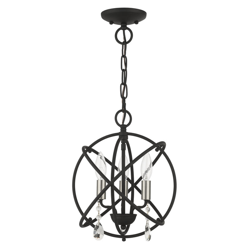 Livex Lighting 40903-04 Three Light Convertible Chandelier / Semi Flush, Black w/ Satin Nickels