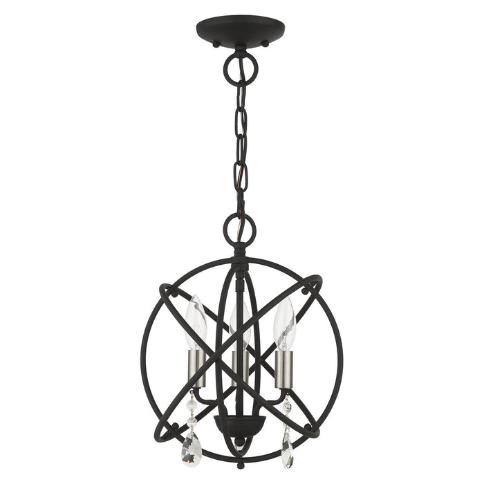 Livex Lighting 40903-04 Three Light Convertible Chandelier / Semi Flush, Black w/ Satin Nickels