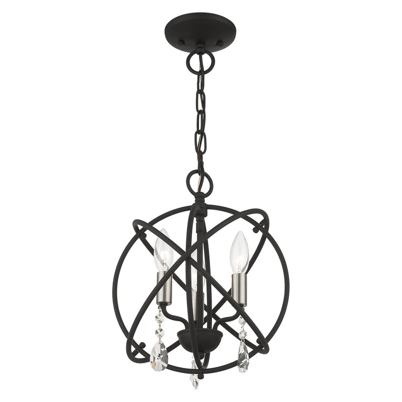 Livex Lighting 40903-04 Three Light Convertible Chandelier / Semi Flush, Black w/ Satin Nickels