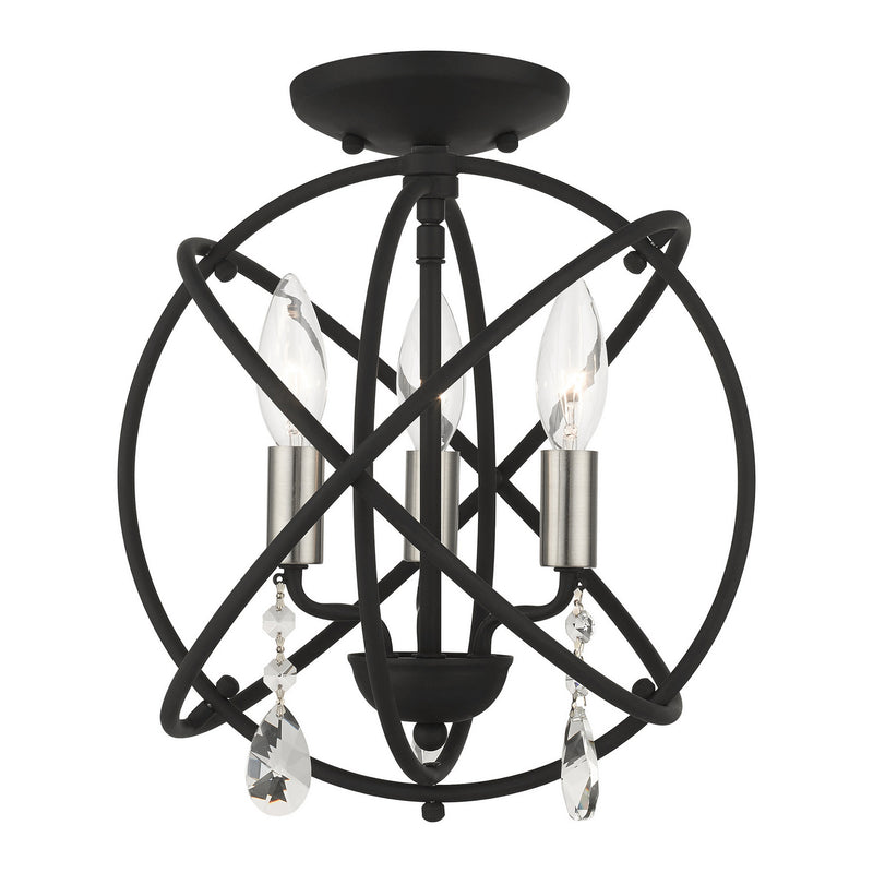 Livex Lighting 40903-04 Three Light Convertible Chandelier / Semi Flush, Black w/ Satin Nickels