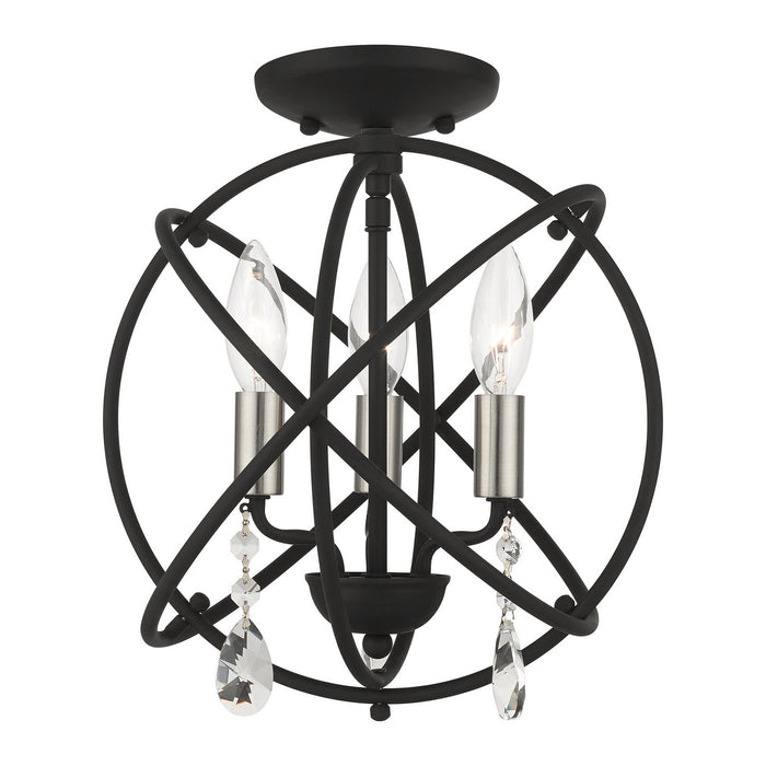 Livex Lighting 40903-04 Three Light Convertible Chandelier / Semi Flush, Black w/ Satin Nickels
