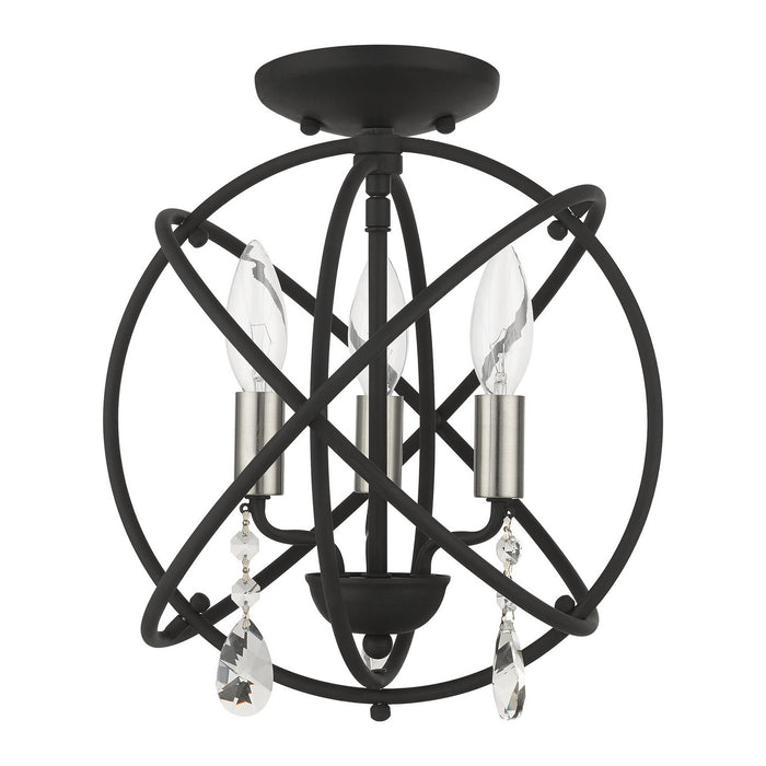 Livex Lighting 40903-04 Three Light Convertible Chandelier / Semi Flush, Black w/ Satin Nickels
