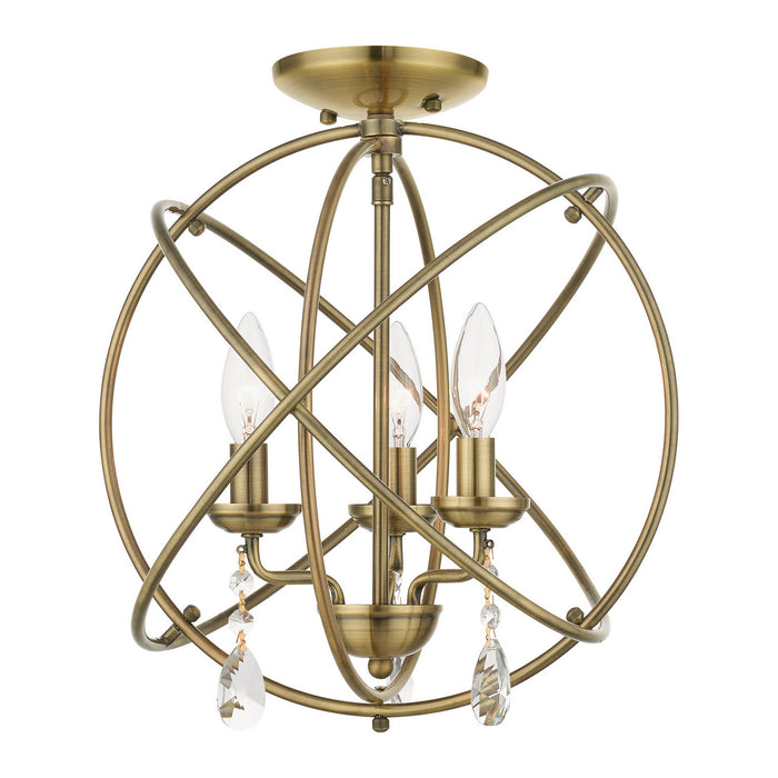Livex Lighting 40904-01 Three Light Convertible Chandelier / Semi Flush, Antique Brass