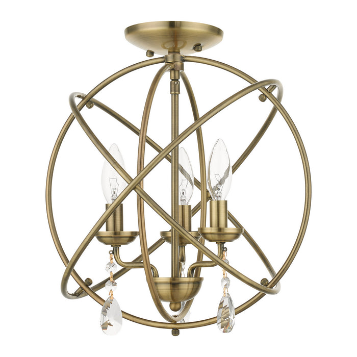 Livex Lighting 40904-01 Three Light Convertible Chandelier / Semi Flush, Antique Brass