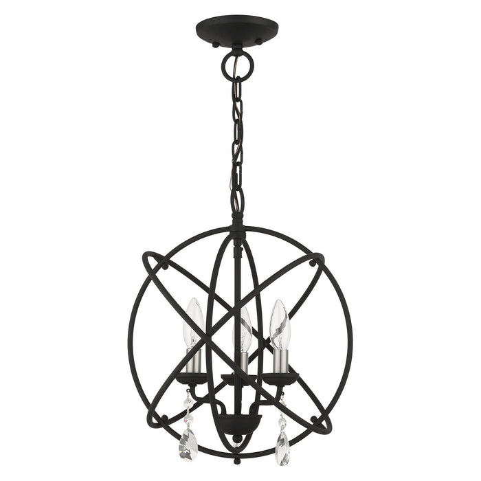 Livex Lighting 40904-04 Three Light Convertible Chandelier / Semi Flush, Black w/ Satin Nickels