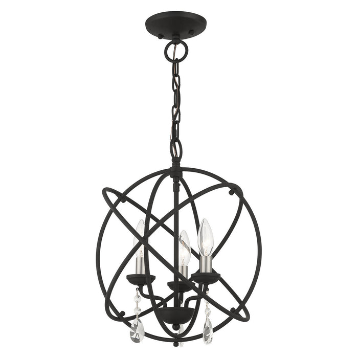 Livex Lighting 40904-04 Three Light Convertible Chandelier / Semi Flush, Black w/ Satin Nickels