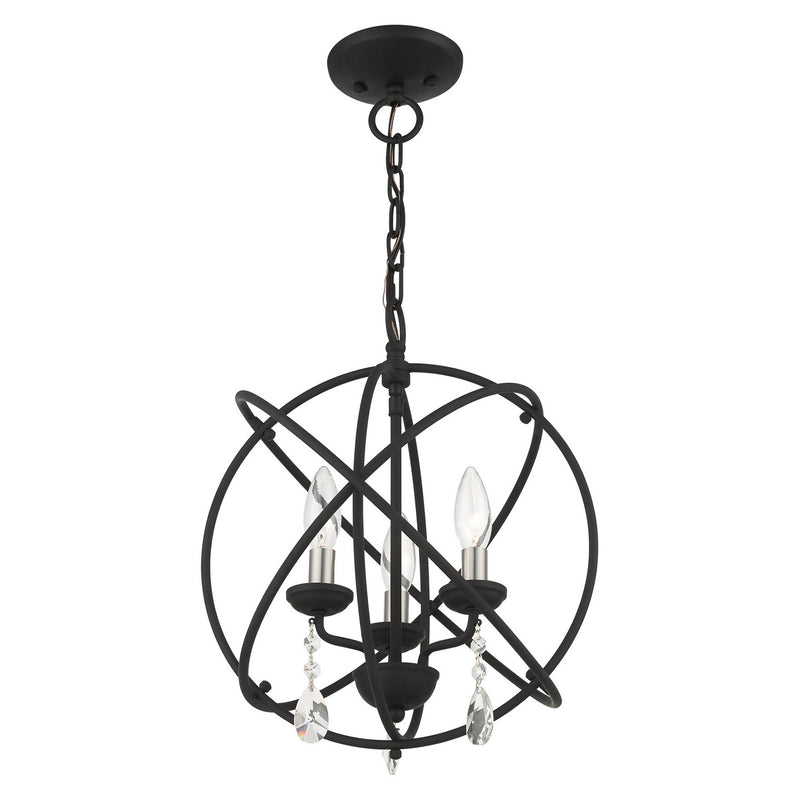 Livex Lighting 40904-04 Three Light Convertible Chandelier / Semi Flush, Black w/ Satin Nickels