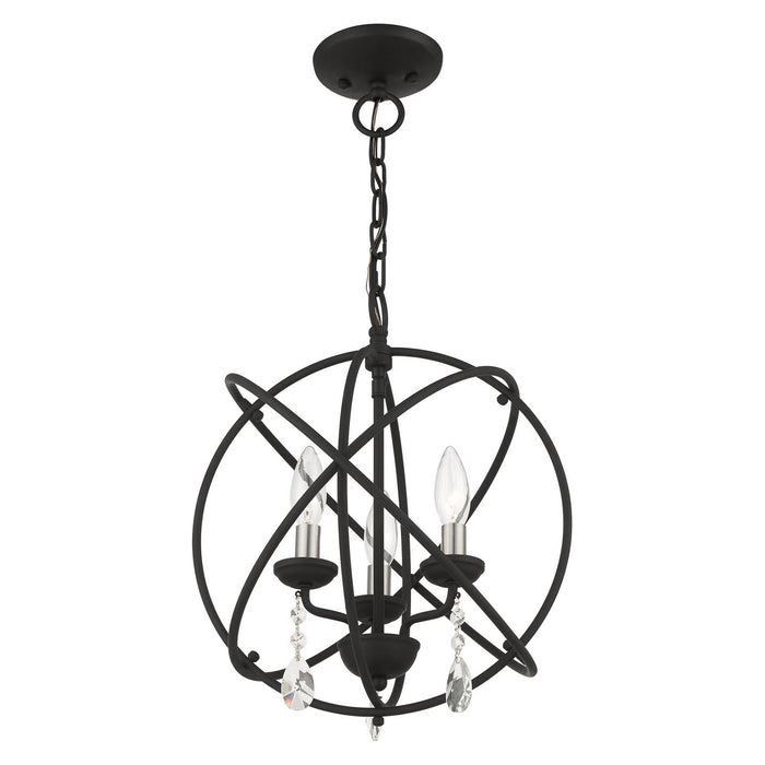 Livex Lighting 40904-04 Three Light Convertible Chandelier / Semi Flush, Black w/ Satin Nickels