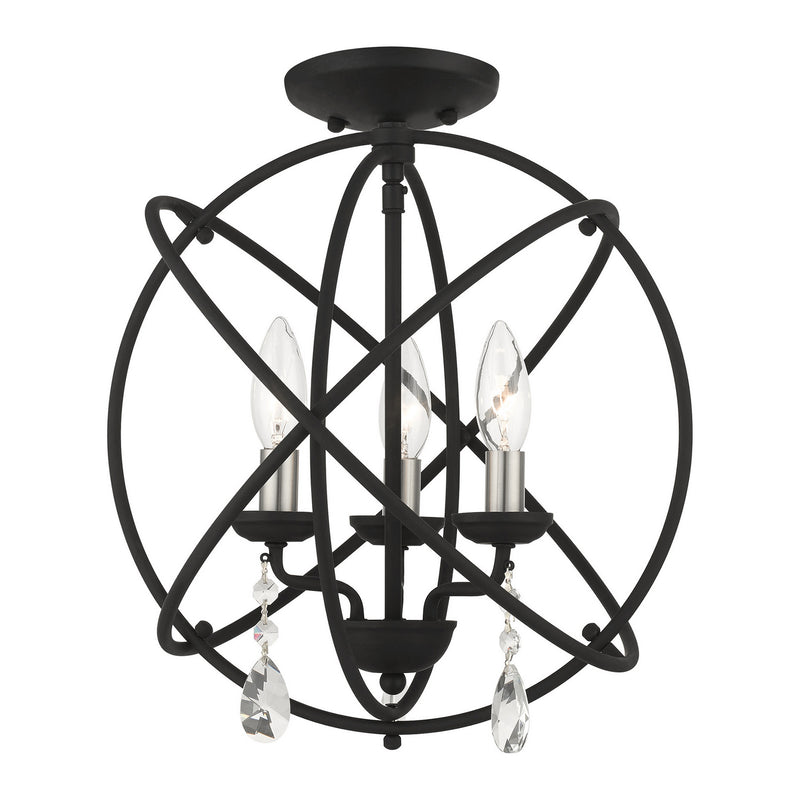 Livex Lighting 40904-04 Three Light Convertible Chandelier / Semi Flush, Black w/ Satin Nickels