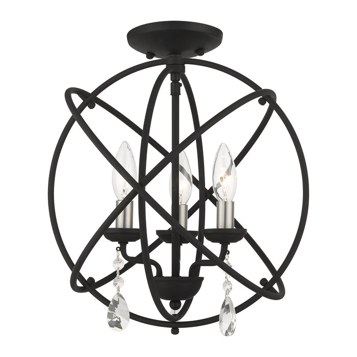 Livex Lighting 40904-04 Three Light Convertible Chandelier / Semi Flush, Black w/ Satin Nickels