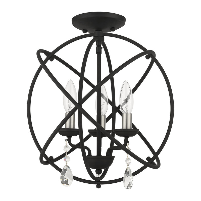 Livex Lighting 40904-04 Three Light Convertible Chandelier / Semi Flush, Black w/ Satin Nickels