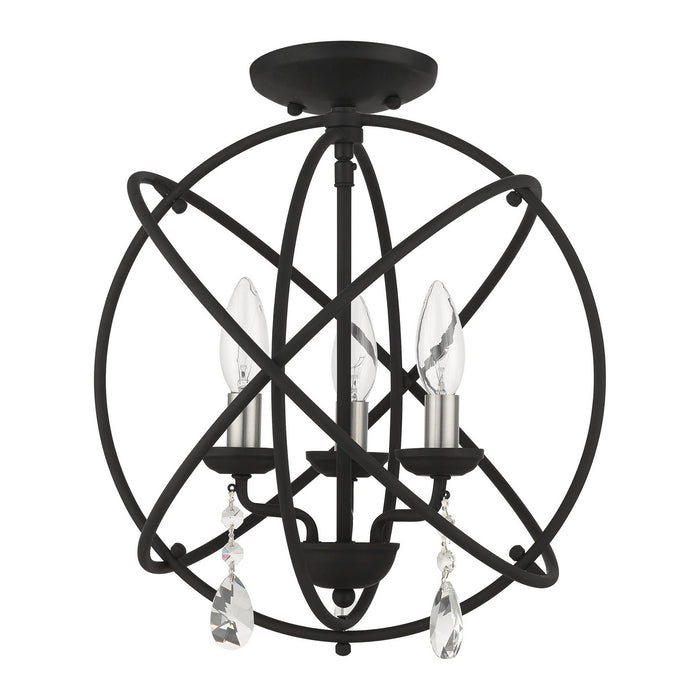 Livex Lighting 40904-04 Three Light Convertible Chandelier / Semi Flush, Black w/ Satin Nickels