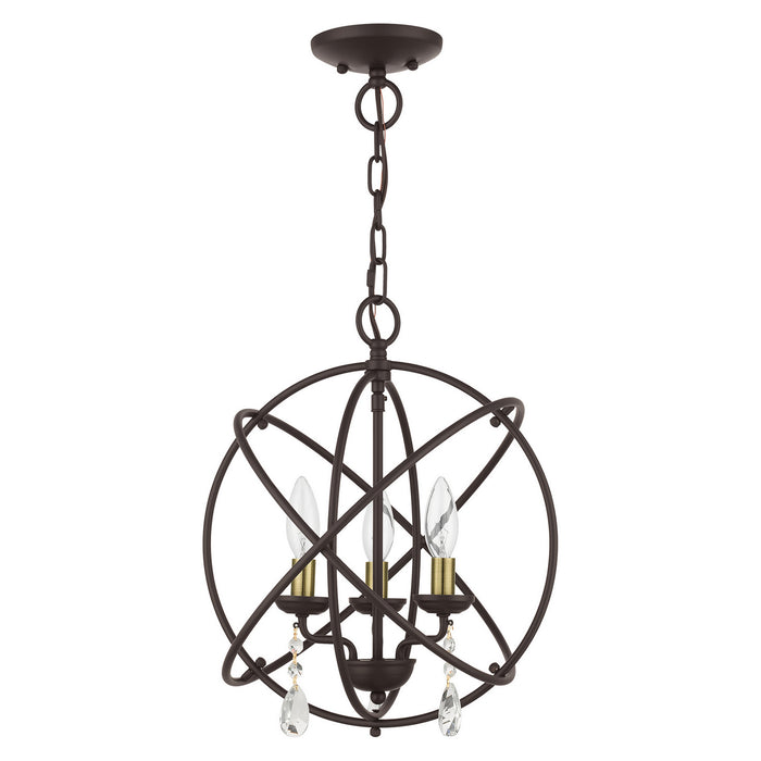Livex Lighting 40904-07 Three Light Convertible Chandelier / Semi Flush, Bronze w/ Antique Brasss