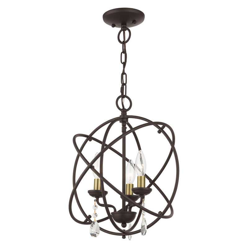 Livex Lighting 40904-07 Three Light Convertible Chandelier / Semi Flush, Bronze w/ Antique Brasss