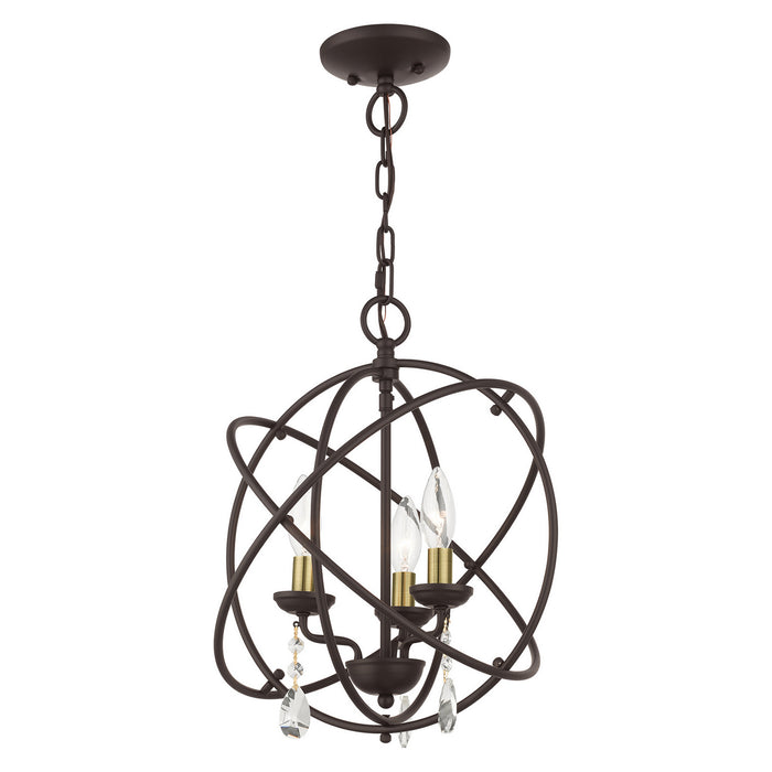 Livex Lighting 40904-07 Three Light Convertible Chandelier / Semi Flush, Bronze w/ Antique Brasss