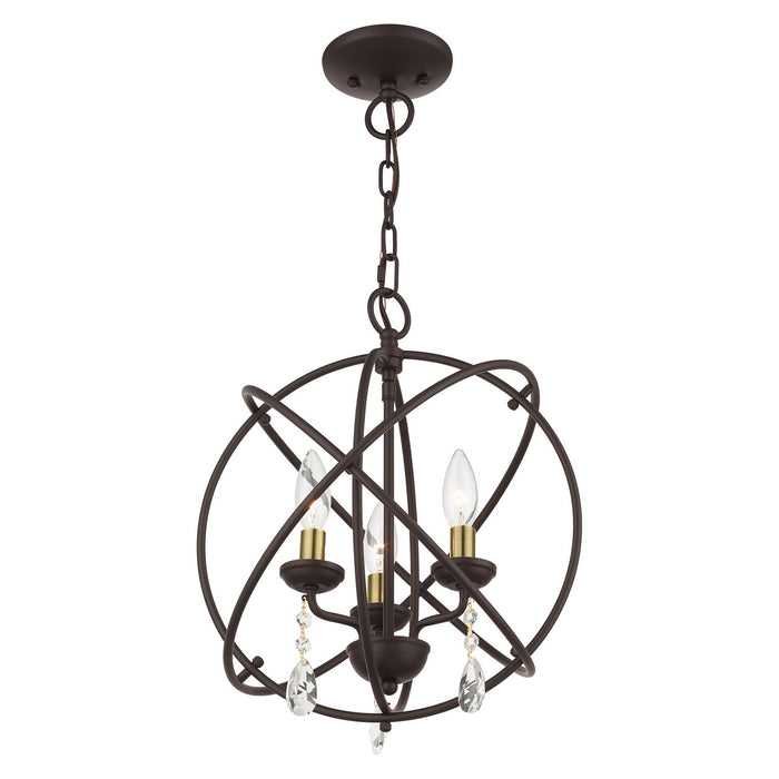 Livex Lighting 40904-07 Three Light Convertible Chandelier / Semi Flush, Bronze w/ Antique Brasss