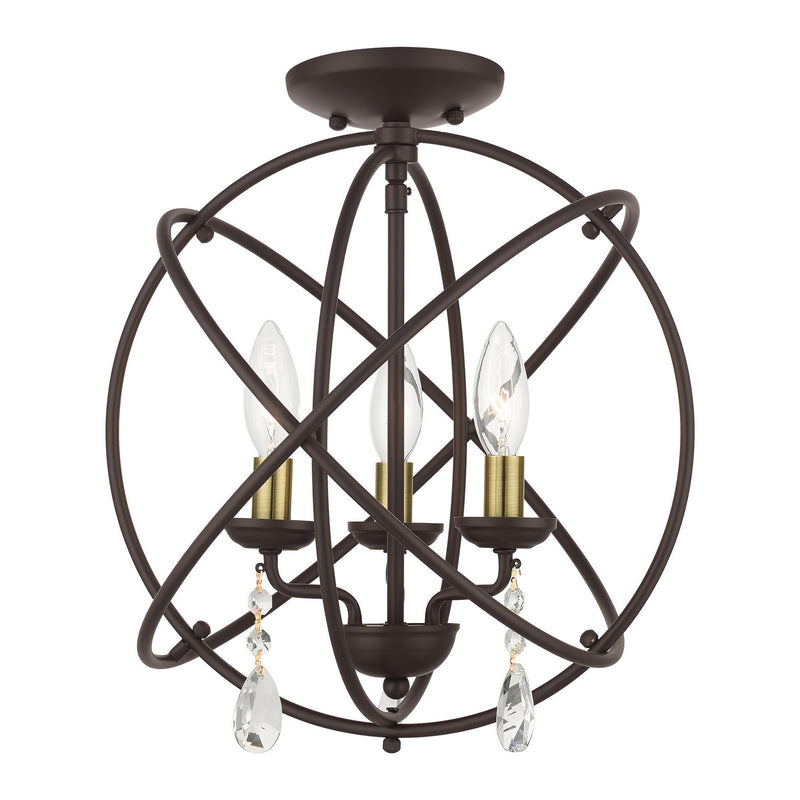 Livex Lighting 40904-07 Three Light Convertible Chandelier / Semi Flush, Bronze w/ Antique Brasss