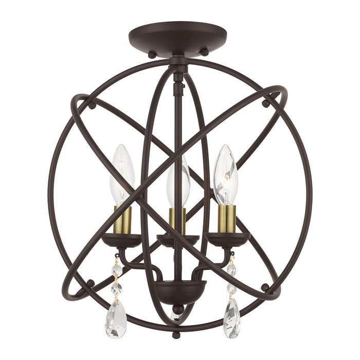 Livex Lighting 40904-07 Three Light Convertible Chandelier / Semi Flush, Bronze w/ Antique Brasss