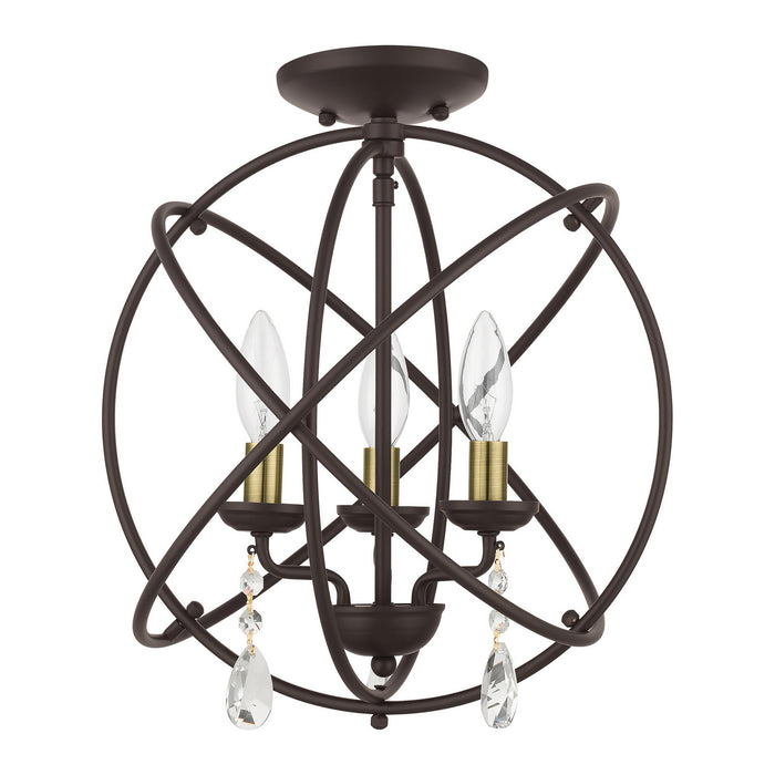 Livex Lighting 40904-07 Three Light Convertible Chandelier / Semi Flush, Bronze w/ Antique Brasss