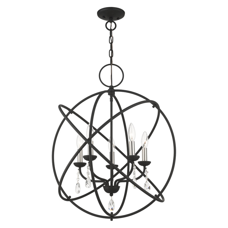 Livex Lighting 40905-04 Five Light Chandelier, Black w/ Satin Nickels
