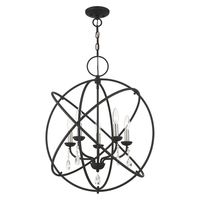 Livex Lighting 40905-04 Five Light Chandelier, Black w/ Satin Nickels