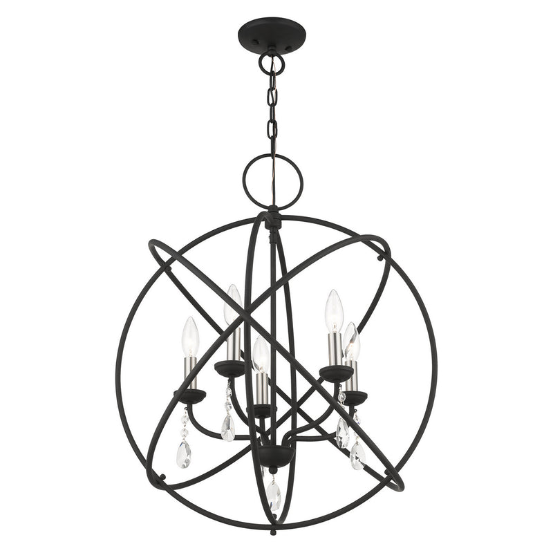 Livex Lighting 40905-04 Five Light Chandelier, Black w/ Satin Nickels