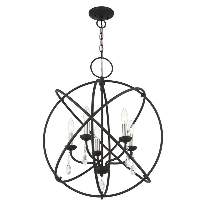 Livex Lighting 40905-04 Five Light Chandelier, Black w/ Satin Nickels