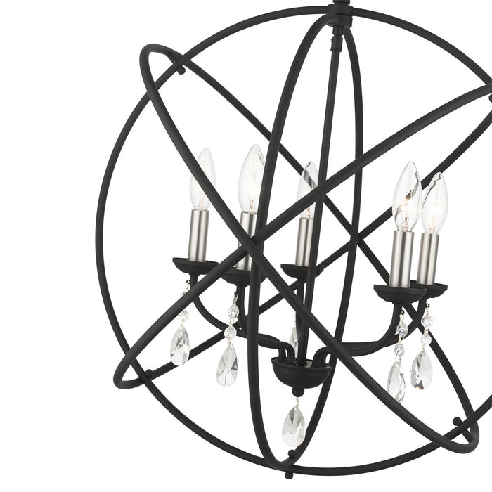 Livex Lighting 40905-04 Five Light Chandelier, Black w/ Satin Nickels