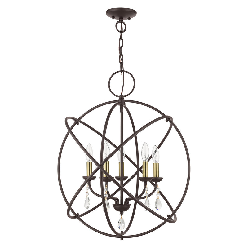 Livex Lighting 40905-07 Five Light Chandelier, Bronze w/ Antique Brasss