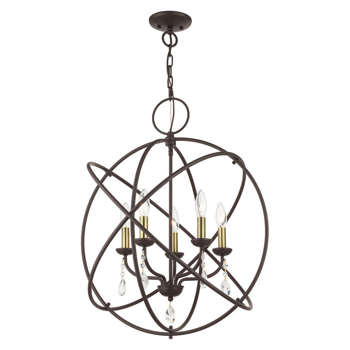 Livex Lighting 40905-07 Five Light Chandelier, Bronze w/ Antique Brasss