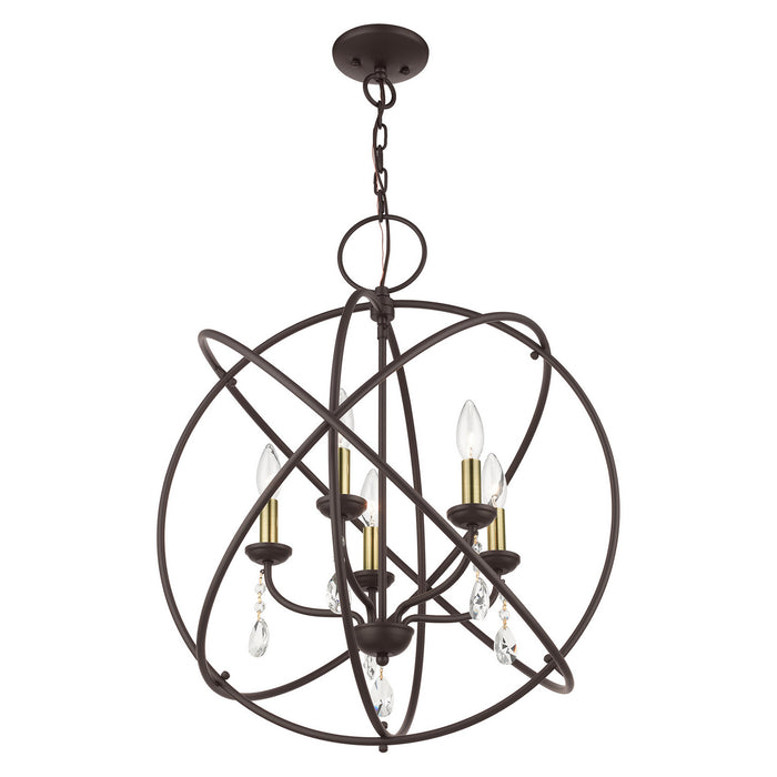 Livex Lighting 40905-07 Five Light Chandelier, Bronze w/ Antique Brasss