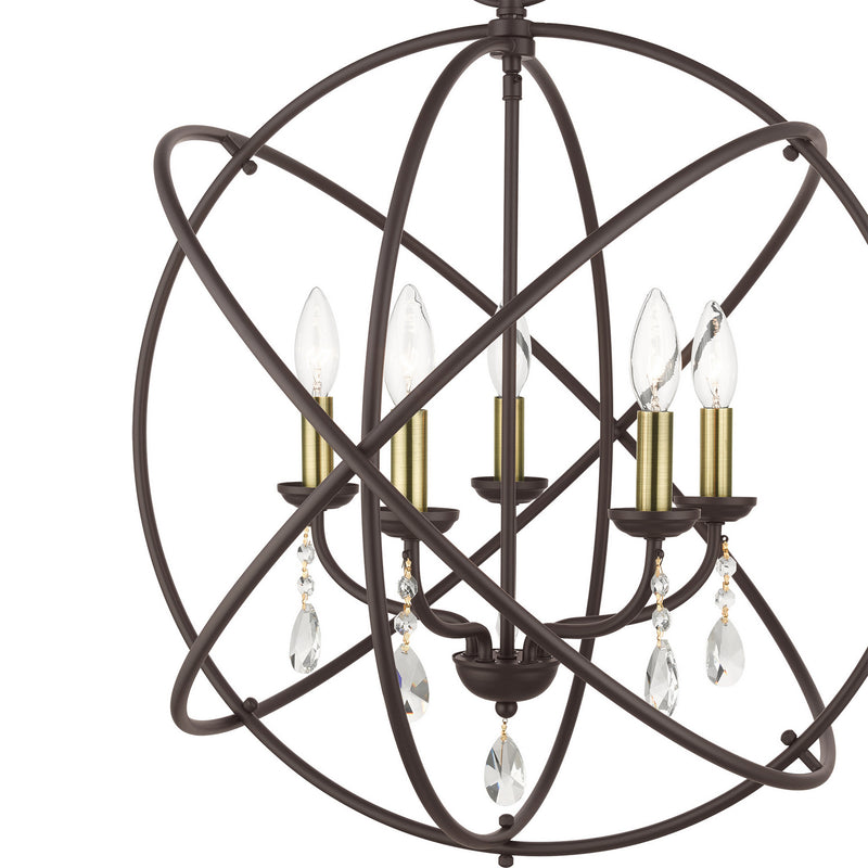 Livex Lighting 40905-07 Five Light Chandelier, Bronze w/ Antique Brasss